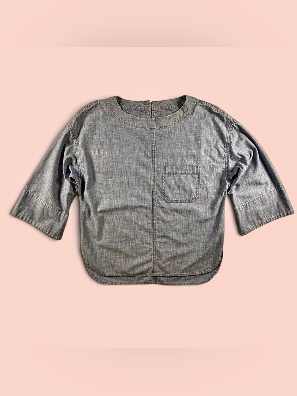 J.Crew Chambray Denim Blue 100% Cotton Pocket Top Size S